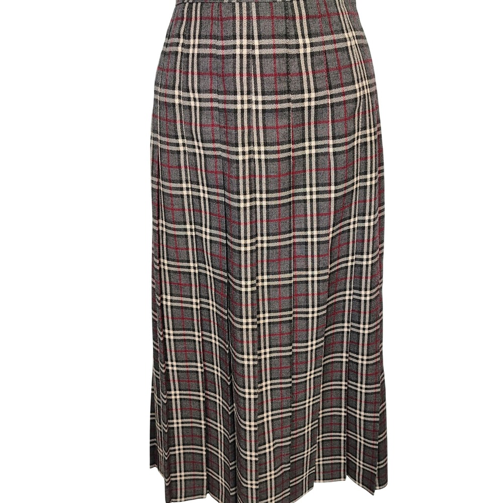 Danielle B Vintage Plaid Pleated Maxi Skirt Grey Red White Made in USA Size 12
